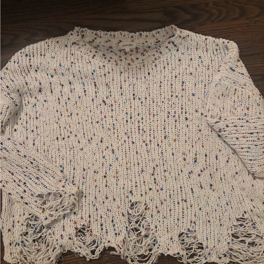 Amaryllis White Knit Sweater with Multicolor Accents